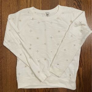 J.Crew Ladies Thermal Pullover Sparkle Flower Burst Cream Size Medium